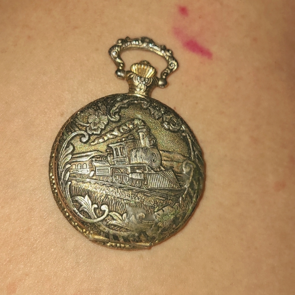 Vintage McGregor Railroad Train Engraved Filigree Pocket Watch Silver Ornate